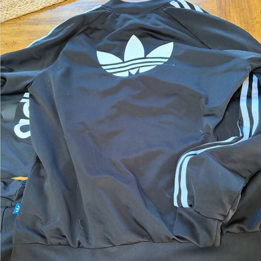 Adidas track suit set two 2 pcs zip jacket & pants medium unisex black white - Picture 10 of 13